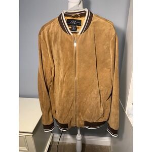 Midnight Velvet Mens Tan Pig Split Suede Bomber Varsity Jacket XL RN 98966